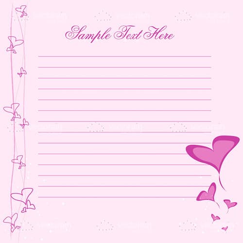 Pink Writing Paper Decorated with Hearts and Sample Text